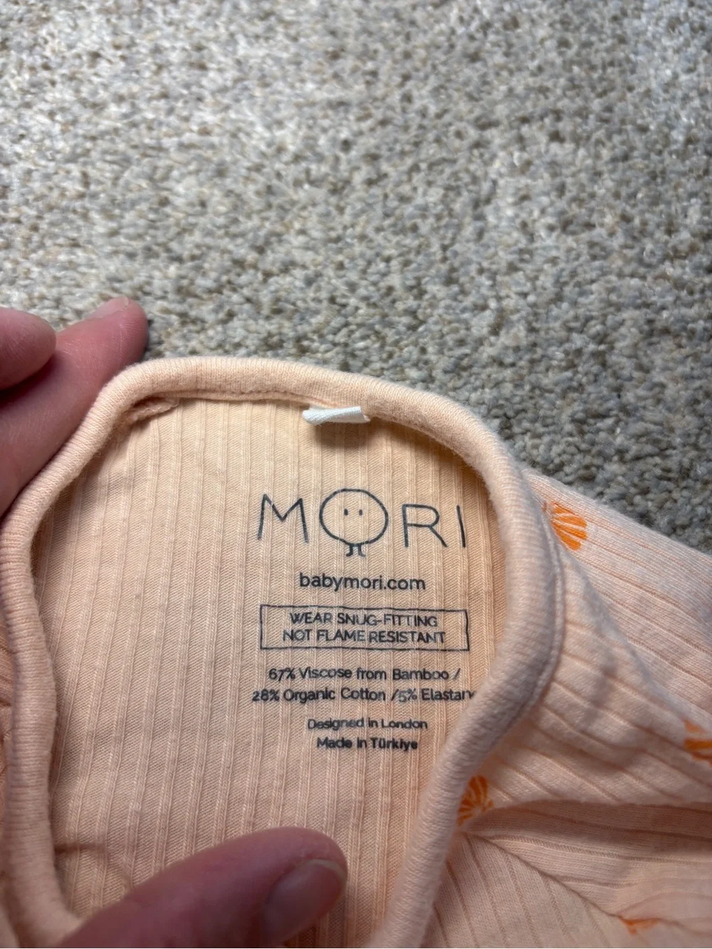 Mori Peach Short-Sleeve Ribbed One-Piece Shell Print  Zip Sleeper 9-12 months